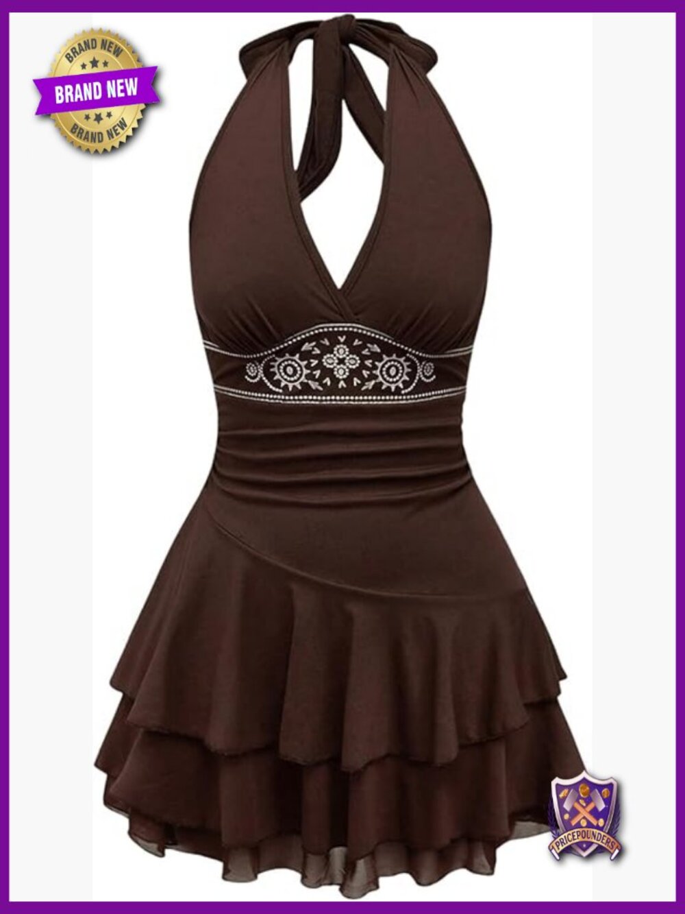Halter Backless Flowy Western Dress Sleeveless Ruched Cowgirl Summer Mini Dress
